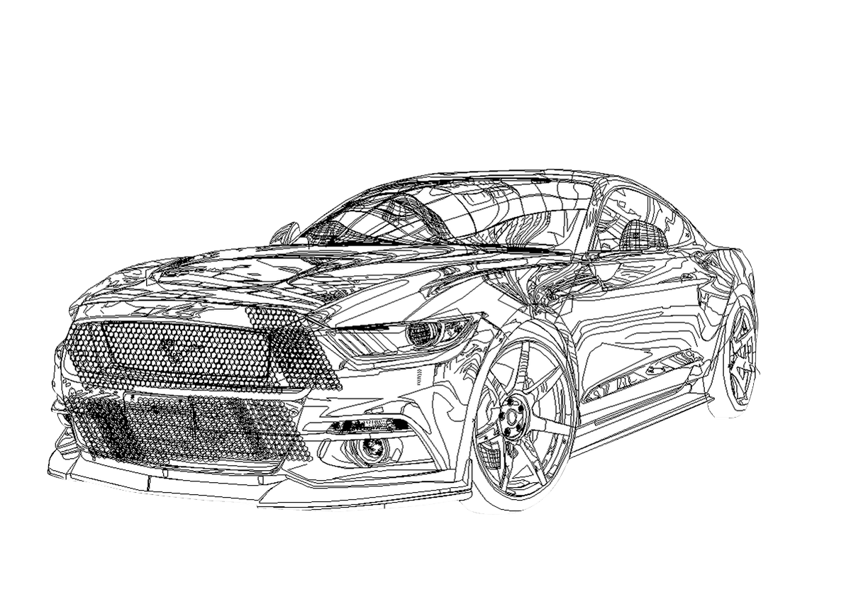 Ilustración hiperrealista terminada de un automóvil